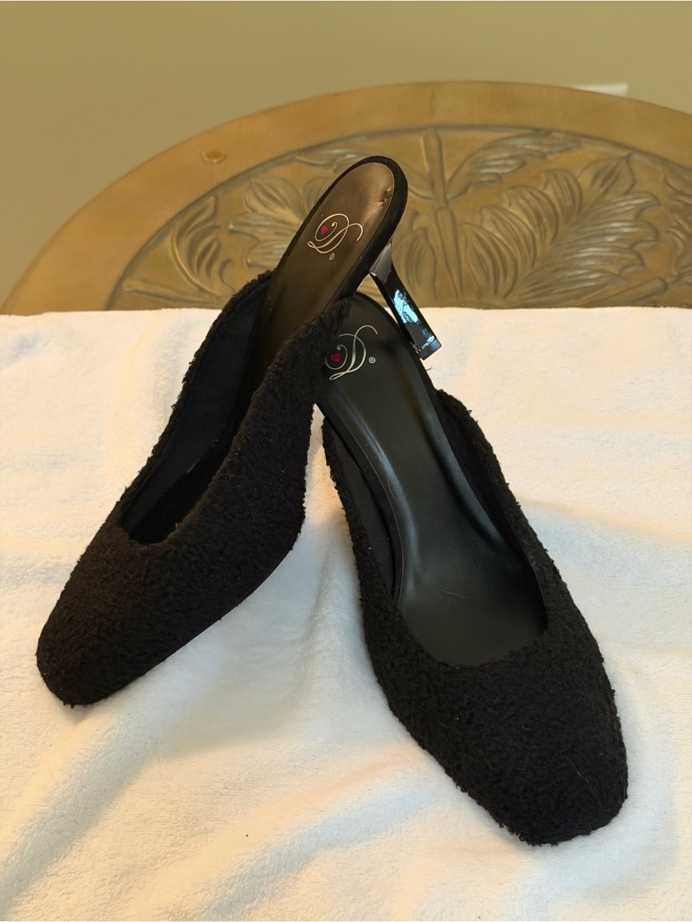 Women’s Black Textured Slingback Heels